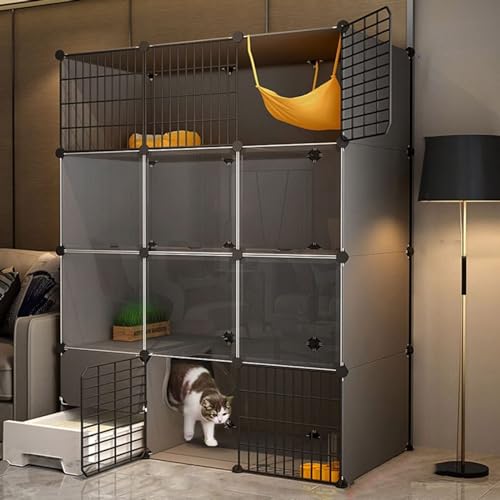 Großer Katzenkäfig für den Innenbereich mit Katzentoilette – 3-stöckiges Katzenhütten-Laufstall für Hauskatzen, abnehmbares Metalldraht-Design für Kleintiere (weiß, 111 x 49 x 147 cm) von Generisch