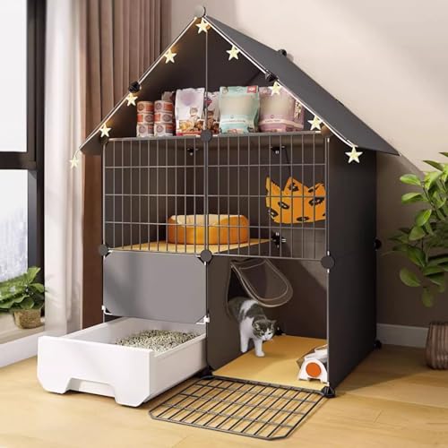 Großer Katzenkäfig mit Katzenhängematte, Katzenlaufstall, für Kaninchen, Kaninchen, mit Katzentoilette, abnehmbare Metalldrahthütten von Generisch