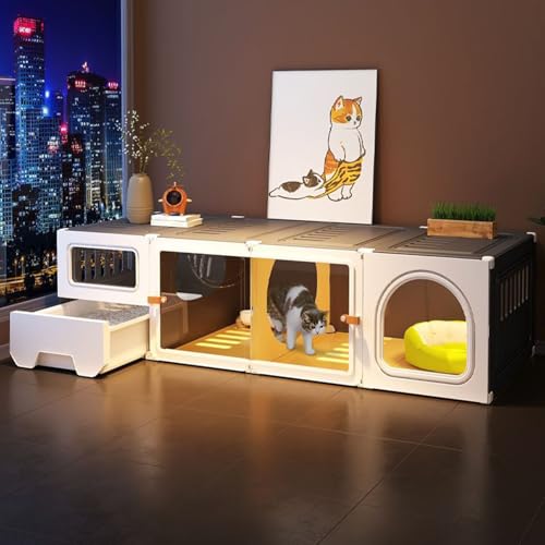 Großer Katzenkäfig mit Katzentoilette, 2-lagige Luxus-Katzenvilla für den Innenbereich, geräumiges Katzenhaus aus Kunststoff mit transparenter Tür, perfekt für Katzen (140 x 45 x 35 cm) von Generisch