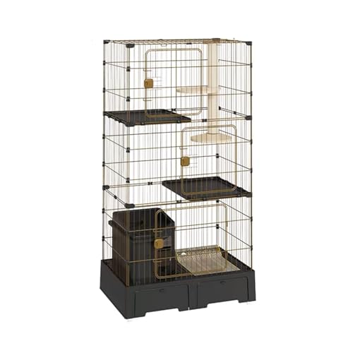 Großer Katzenkäfig mit Katzentoilette, Abnehmbares 3-stöckiges Katzengehege Laufstall für 1-3 Katzen, Universalrollen, von Generisch