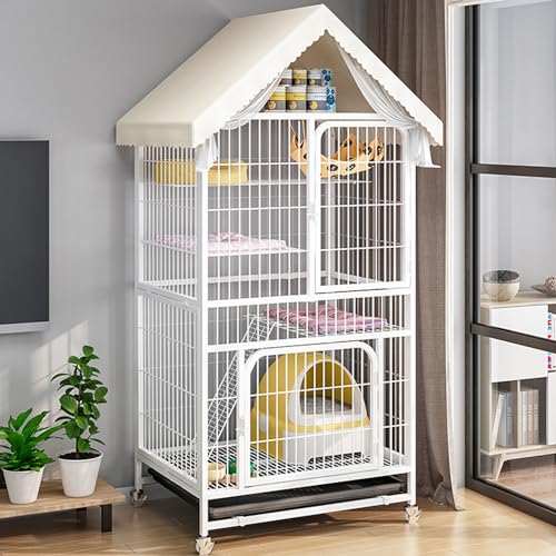 Großer Katzenkäfig mit Stauraum, abnehmbarem Laufstall mit Rollen, Tablett, Hängematte und Leiter für Sicherheit und Spielen im Innenbereich von Generisch