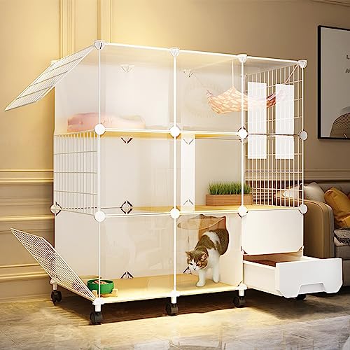 Großer Katzenkäfigvilla für den Innenbereich, transparent, abnehmbar, Laufstall mit Plattformen und Katzenklo, DIY-Gehege für Katzen (Farbe: Riemenscheibe, Größe: 71,9 cm L x 47 cm B x 71,9 cm H) von Generisch