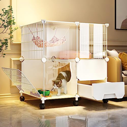 Großer Laufstall für den Innenbereich, transparenter abnehmbarer Katzenkäfig mit Plattformen und Katzenklo – DIY Pet Home, 71,9 cm L x 47 cm B x 71,9 cm H, Riemenscheibenfarbe von Generisch
