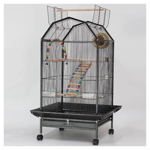 Großer luxuriöser Papageienkäfig mit Rollständer, tragbarer Vogelträger mit Futterstation und Spielzeug für Graupapageien, Sittiche und mittelgroße Vögel, schwarzer Vogelkäfig, Heim, Vogelkäfig von Generisch
