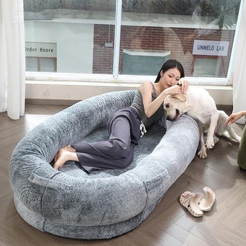 Großes Hundebett – luxuriöser waschbarer Kunstfell-Sitzsack mit passender Decke Großes Hundebett – luxuriöser waschbarer Kunstfell-Sitzsack mit passender Decke von Generisch
