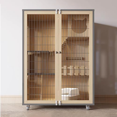 Großes Katzengehege Laufstall für den Innenbereich, mehrschichtiger Käfig aus Holz mit Eisentor und Rädern, atmungsaktiver Haustier-Laufstall in Holzfarbe mit Licht, freier Zugang Großes Katzengehege Laufstall für den Innenbereich, mehrschichtiger Käfig aus Holz mit Eisentor und Rädern, atmungsaktiver Haustier-Laufstall in Holzfarbe mit Licht, freier Zugang von Generisch