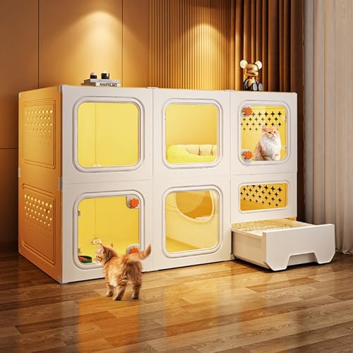 Großes Katzenhaus für den Innenbereich mit transparenten Fenstern, 2 Etagen, Katzenhaus für Indoor-Katzen, multifunktionales geschlossenes Katzenhaus mit Katzentoilette, Schublade und Knaufschlössern Großes Katzenhaus für den Innenbereich mit transparenten Fenstern, 2 Etagen, Katzenhaus für Indoor-Katzen, multifunktionales geschlossenes Katzenhaus mit Katzentoilette, Schublade und Knaufschlössern von Generisch