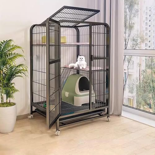 Großes Katzenhaus mit Katzentoilette - Bewegliche Metall Katzenvilla Indoor/Outdoor Katzenkäfig Feral Katzenhaus Katzenhaus Katzenhaus für Katzen im Freien von Generisch