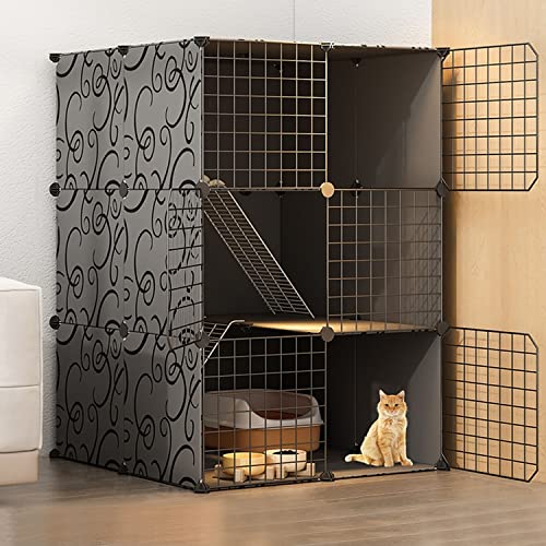 Großes Katzenkäfiggehege für den Innenbereich, DIY Katzenlaufstall mit Nest, Hängematte, Katzenklo & Napf - Perfekter Haustierzaun für 1-3 Katzen, halbgeschlossenes Design für Sicherheit & Komfort von Generisch