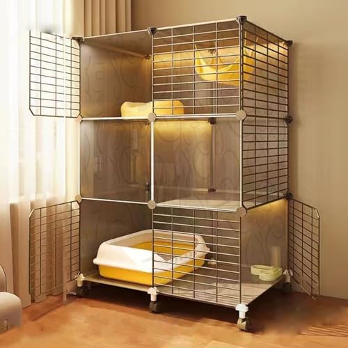 HD Clear Fence Mobile Katzenlaufstall auf Rädern, Stabiler Metallgitter Katzenkäfig Indoor Große Etage mit Tür für Hütte/Haushalt/Balkon - Freiraum Katzenhaus von Generisch