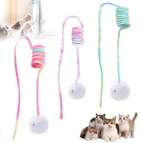 Hängendes Federplüschball-Katzenspielzeug, 2025 Neues 3er-Set Interaktives Saugnapfspielt toy mit Glocke und Knisterball, Fördert die Aktivität und geistige Stimulation von Kätzchen und Katzen drinnen von Generisch