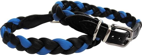 Halsband - Hundehalsband,Halsumfang 27-31cm; 35-40cm; 39-44cm; 45-49cm; 47-52cm; 49-54cm; 53-57cm Echt Leder, geflochten, Schwarz-BLAU (53-57cm/30mm/61cm) von Generisch