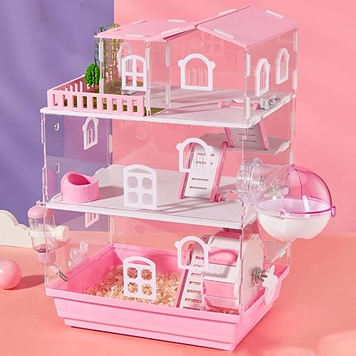 Hamsterkäfige und Lebensräume, Indoor Outdoor Meerschweinchenkäfig mit Wasserkocher und Futternapf, zweistufiges Design, optional drei Schichten, transparente Konstruktion von Generisch