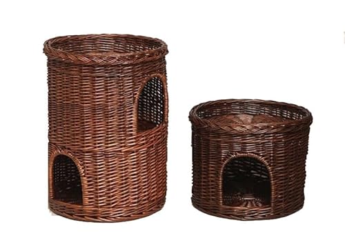 Handgewebte Rattan-Haustierhöhle, zweistöckig, Weidenkorb mit natürlichen Kissen für Hauskatzen von Generisch