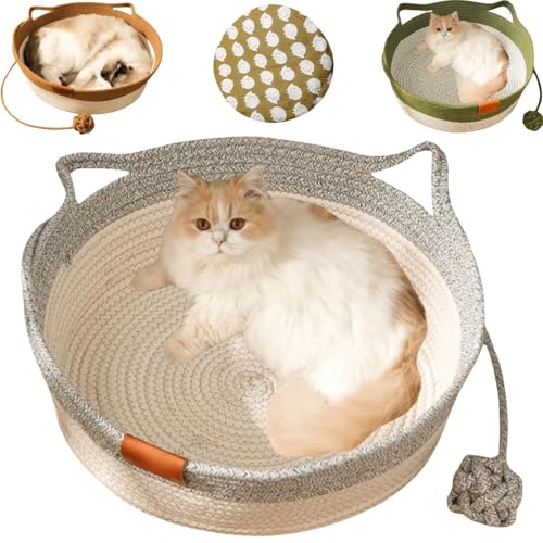 Handwoven Cotton Rope Circular Cat Basket Bed,Lndoor Cat House with Mat and Interactive Woven Ball,Multifunctional Comfortable Sleeping Nest Basket for Small Cats Dogs Pets All Seasonal Use Handwoven Cotton Rope Circular Cat Basket Bed,Lndoor Cat House with Mat and Interactive Woven Ball,Multifunctional Comfortable Sleeping Nest Basket for Small Cats Dogs Pets All Seasonal Use von Generisch