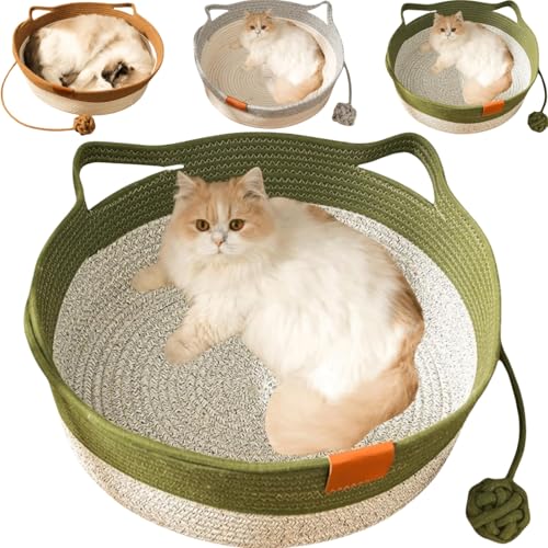 Handwoven Cotton Rope Circular Cat Basket Bed,Lndoor Cat House with Mat and Interactive Woven Ball,Multifunctional Comfortable Sleeping Nest Basket for Small Cats Dogs Pets All Seasonal Use Handwoven Cotton Rope Circular Cat Basket Bed,Lndoor Cat House with Mat and Interactive Woven Ball,Multifunctional Comfortable Sleeping Nest Basket for Small Cats Dogs Pets All Seasonal Use von Generisch