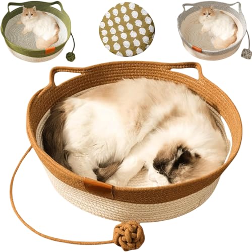Handwoven Cotton Rope Circular Cat Basket Bed,Lndoor Cat House with Mat and Interactive Woven Ball,Multifunctional Comfortable Sleeping Nest Basket for Small Cats Dogs Pets All Seasonal Use Handwoven Cotton Rope Circular Cat Basket Bed,Lndoor Cat House with Mat and Interactive Woven Ball,Multifunctional Comfortable Sleeping Nest Basket for Small Cats Dogs Pets All Seasonal Use von Generisch