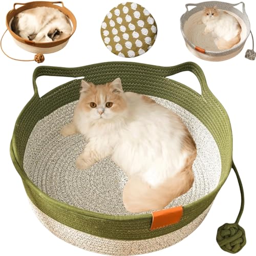 Handwoven Cotton Rope Circular Cat Basket Bed,Lndoor Cat House with Mat and Interactive Woven Ball,Multifunctional Comfortable Sleeping Nest Basket for Small Cats Dogs Pets All Seasonal Use Handwoven Cotton Rope Circular Cat Basket Bed,Lndoor Cat House with Mat and Interactive Woven Ball,Multifunctional Comfortable Sleeping Nest Basket for Small Cats Dogs Pets All Seasonal Use von Generisch