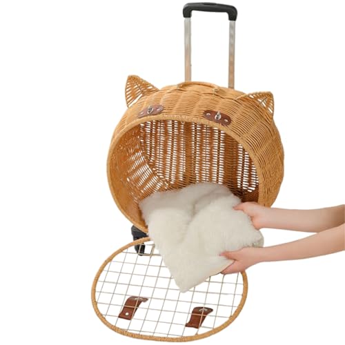 Haustier Kinderwagen - Rattan -Kinderwagen Mit Rädern Für Bequeme Fahrten, Retro -Design Mit Sicherem Träger, Reisenwagen Für Kleine Bis Mittlere Hunde Katzen Und Welpen, 45, 30, 48 von Generisch