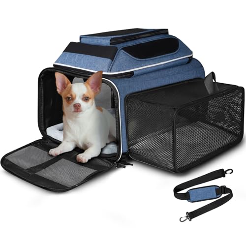 Haustier-Tragetasche für kleine Katzen und Hunde, weiche Seiten, von Fluggesellschaften zugelassen, erweiterbares Design, verschließbare Sicherheitsreißverschlüsse, kratzfestes Netz, 43,2 x 33 x 24,1 von Generisch