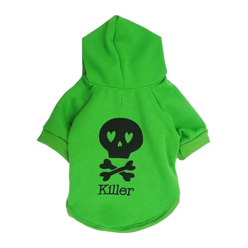 Haustierbekleidung Hunde- und Katzenkleidung Fleece-Kapuzenpullover mit mehrfarbigem Totenkopf-Design und Kapuzen-T-Shirt für Haustiere Regenschutz für Hunde (Green, S) von Generisch