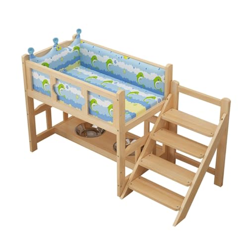 Haustierbett, erhöhtes Hundebett aus Holz, orthopädisches Haustierbett mit abnehmbarem Kissen/Zaun, einfach zu montieren, für kleine, mittelgroße Haustiere Haustierbett, erhöhtes Hundebett aus Holz, orthopädisches Haustierbett mit abnehmbarem Kissen/Zaun, einfach zu montieren, für kleine, mittelgroße Haustiere von Generisch