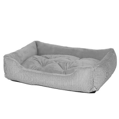 Haustierbett aus Baumwolle, warm, gestreift, mit Kissen, für Katzen und Hunde, weiches und atmungsaktives rechteckiges Bett von Generisch
