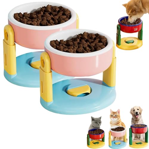 Hebebarer Saugnapf für Haustiere, rutschfeste und auslaufsichere Futter- und Wasserschale für Hunde, höhenverstellbare Futter- und Wasserschale, Rutschfester Futterautomat aus Edelstahl(Rosa * 2) von Generisch