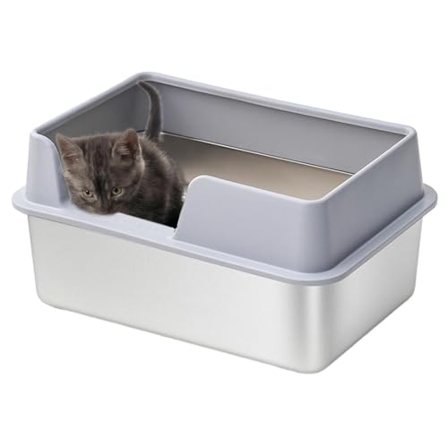 Hochseitige Katzentoilette aus Edelstahl mit abnehmbarem Deckel, leicht zu reinigende Pfanne für Kätzchen und Katzen Hochseitige Katzentoilette aus Edelstahl mit abnehmbarem Deckel, leicht zu reinigende Pfanne für Kätzchen und Katzen von Generisch