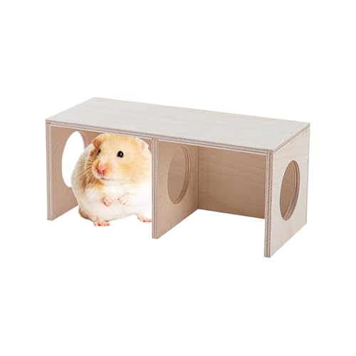 Hölzernhamster Versteck Lebensraum, 2-Kammer-Hamster-Versteck Lebensraum In Holz, Mehrzweck Meerschweinehaus Zum Schlafen Versteckt, Lustiger Hamster-Tunnel Erkundung Spielzeugzubehör von Generisch