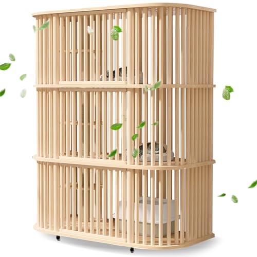 Holz Katzenkäfige Indoor Groß mit Rädern, DIY Katzenhaus Katzenhütte mit Tür für Indoor Katzen, Katzenlaufstall Haustiergehege mit Sprungplattform Geeignet für 1-2 Katzen von Generisch