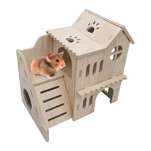 Housemlash - Two -Story Hut | Scala Zum Klettern | Große Zuflucht In Naturhölzern | Geräumiger Lebensraum Für Hamster, Gerbilli, Kleine Tiere, Dekoration, Für Spielzeug Housemlash - Two -Story Hut | Scala Zum Klettern | Große Zuflucht In Naturhölzern | Geräumiger Lebensraum Für Hamster, Gerbilli, Kleine Tiere, Dekoration, Für Spielzeug von Generisch