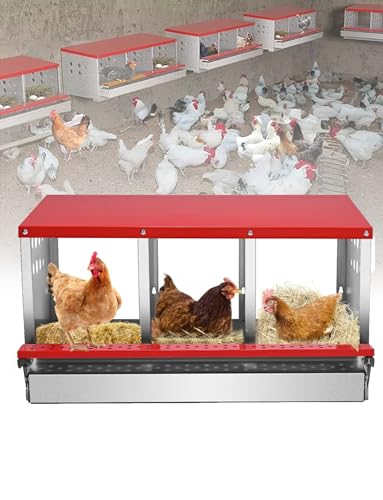 Hühnernistkästen aus Metall mit wandmontierbarem Design, robuster Eierlegekasten aus verzinktem Stahl mit 3 Fächern, rostfrei, reinigen, for Geflügelställe – Rot ohne St von Generisch