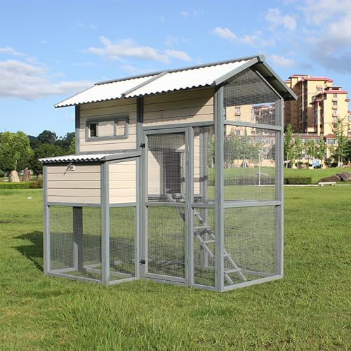 Hühnerstall aus Holz mit Roosting Bars und Ausziehwanne | Haltbarer Outdoor Geflügelstall für Hühner, Enten, Kaninchen und Meerschweinchen von Generisch
