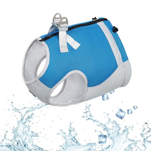 Hunde Kühlweste Geschirr für den Sommer, leichte Hundekühljacke mit UV-Schutz, atmungsaktiv, reflektierend, verstellbar, Kühlshirt für große, mittelgroße und kleine Hunde (Blaugrau, L) von Generisch