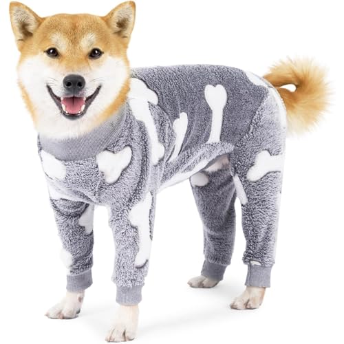 Hunde-Pyjama für kaltes Wetter, weicher Fleece-Hunde-Overall, Pullover, warmer Haustier-Einteiler, Kleidung für mittelgroße und extra große Hunde, Winterkleidung (Grau, XL) von Generisch
