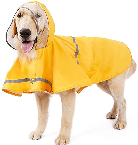 Hunde-Regenmantel, wasserdichte Jacke mit Kapuze und Reflektoren, ultraleichter und atmungsaktiver Regenschutz für große, mittelgroße und kleine Hunde von Generisch