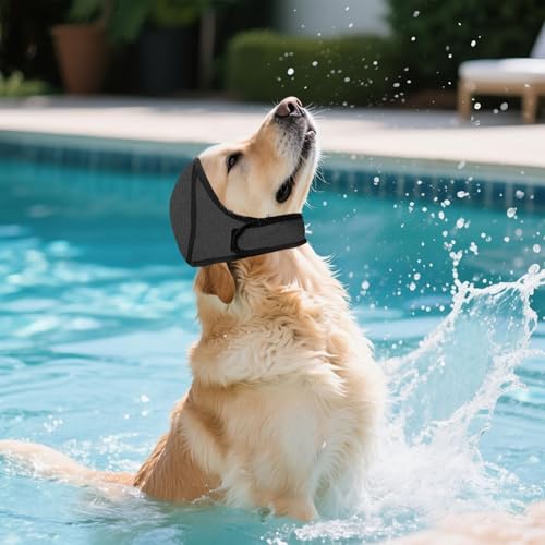 Hunde Schwimmkappen, verstellbare Hunde Ohr Schutzabdeckung zum Schwimmen, wasserdichte Badekappe für kleine, mittlere und große, Welpen (schwarz, S) von Generisch