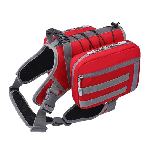 Hunde-Wanderrucksack, Geschirr, groß, wasserdicht, verstellbares Y-Design, abnehmbare Taschen, Rot von Generisch