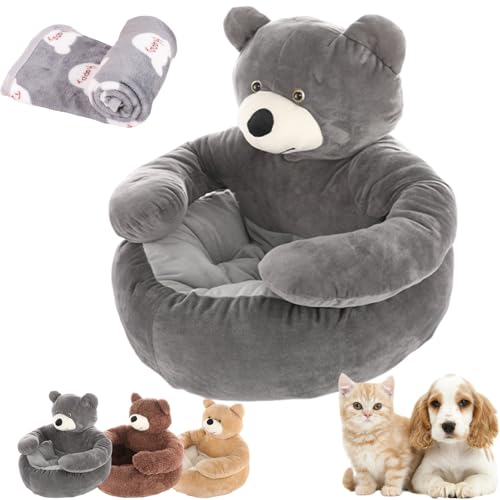 Hundebett mit Armlehnen, halbgeschlossenes, gemütliches, Flauschiges Welpenbett, süßes, weiches, warmes Kuscheltier-Haustierbett für Hauskatzen und -Hunde, waschbar (Grau, XL) von Generisch