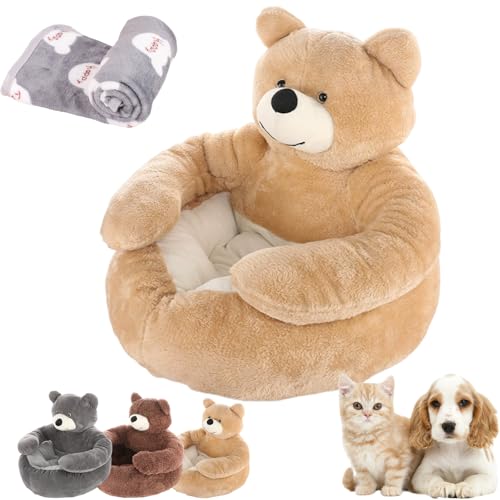 Hundebett mit Armlehnen, halbgeschlossenes, gemütliches, Flauschiges Welpenbett, süßes, weiches, warmes Kuscheltier-Haustierbett für Hauskatzen und -Hunde, waschbar (Khaki, XL) von Generisch