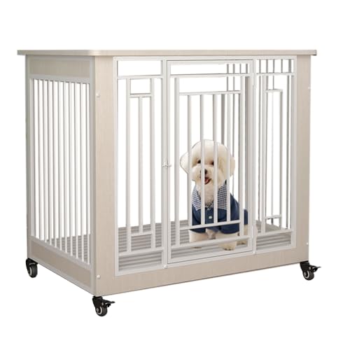 Hundebox aus Holz, mittelgroße/große Hundebox mit Rollen, modernes Design mit herausnehmbarem Tablett für einfache Reinigung, geeignet für kleine bis mittelgroße Hunde Hundebox aus Holz, mittelgroße/große Hundebox mit Rollen, modernes Design mit herausnehmbarem Tablett für einfache Reinigung, geeignet für kleine bis mittelgroße Hunde von Generisch