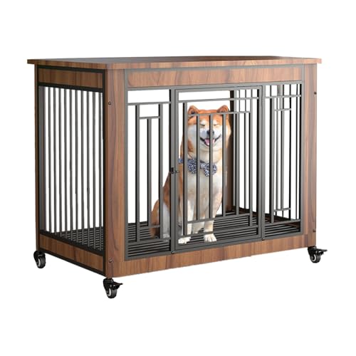 Hundebox aus Holz, mittelgroße/große Hundebox mit Rollen, modernes Design mit herausnehmbarem Tablett für einfache Reinigung, geeignet für kleine bis mittelgroße Hunde Hundebox aus Holz, mittelgroße/große Hundebox mit Rollen, modernes Design mit herausnehmbarem Tablett für einfache Reinigung, geeignet für kleine bis mittelgroße Hunde von Generisch