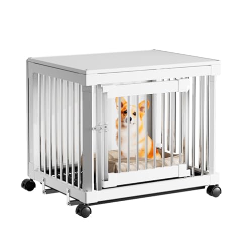 Hundebox aus Holz mit abnehmbarem Tablett und Rollen, multifunktionales Beistelltisch-Design, verstärktes Gestell mit Edelstahlriegeln für den Innenbereich Hundebox aus Holz mit abnehmbarem Tablett und Rollen, multifunktionales Beistelltisch-Design, verstärktes Gestell mit Edelstahlriegeln für den Innenbereich von Generisch
