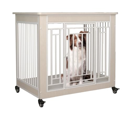 Hundebox aus Massivholz mit Universalrollen und herausnehmbarem Tablett für einfache Reinigung, moderner Möbelstil für kleine und mittelgroße Hunde Hundebox aus Massivholz mit Universalrollen und herausnehmbarem Tablett für einfache Reinigung, moderner Möbelstil für kleine und mittelgroße Hunde von Generisch