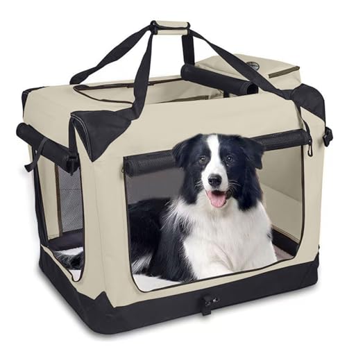 Hundebox faltbar inkl, Leckmatte, atmungsaktiv robust, Transporttasche, Transportbox für Hunde und Katzen, Hundetasche, Hunde Reisetasche Haustiertransportbox Outdoor (Kaki, S) von Generisch