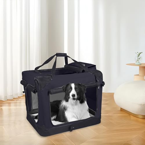 Hundebox faltbar inkl, Leckmatte, atmungsaktiv robust, Transporttasche, Transportbox für Hunde und Katzen, Hundetasche, Hunde Reisetasche Haustiertransportbox Outdoor (Schwarz, S) von Generisch