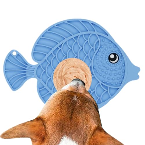 Hundefuttermatte Slow Feeder,Slow Feeder Matte - Leckmatte für Haustiere in Fischform | Leckerli-Spielzeug für Hunde, langsam fressendes Welpen-Anreicherungsspielzeug mit Saugnapf, Silikon-Leckkissen von Generisch