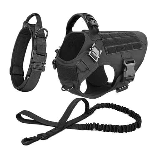 Hundegeschirr und Leine, Set mit Hundegeschirr und Halsband für mittelgroße und große Hunde, verstellbar (Schwarz, Größe S) von Generisch