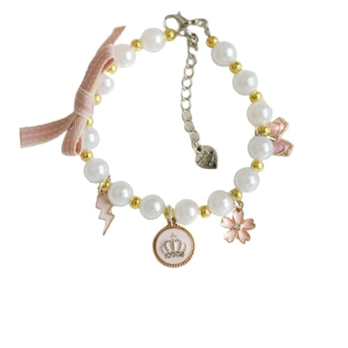 Hundehalsband und Katzenhalsband-Set, verstellbares Umhängeband, glitzernde Diamant-Kristalle, niedliche Perlen, Hundehalsband für kleine Mädchen, Katzen, Welpen, für Hochzeit (L-Pink) von Generisch